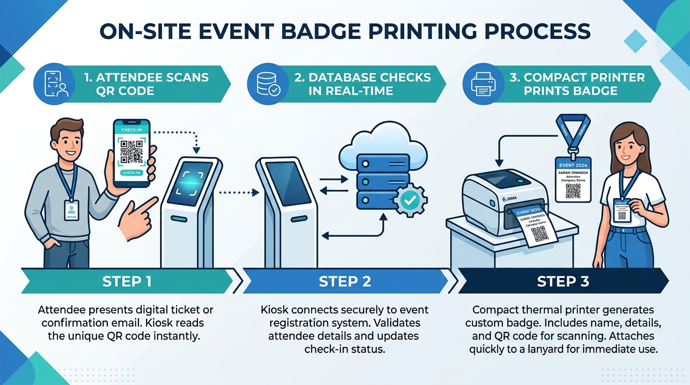 EventHex On-site Badge Printing Process Infographic