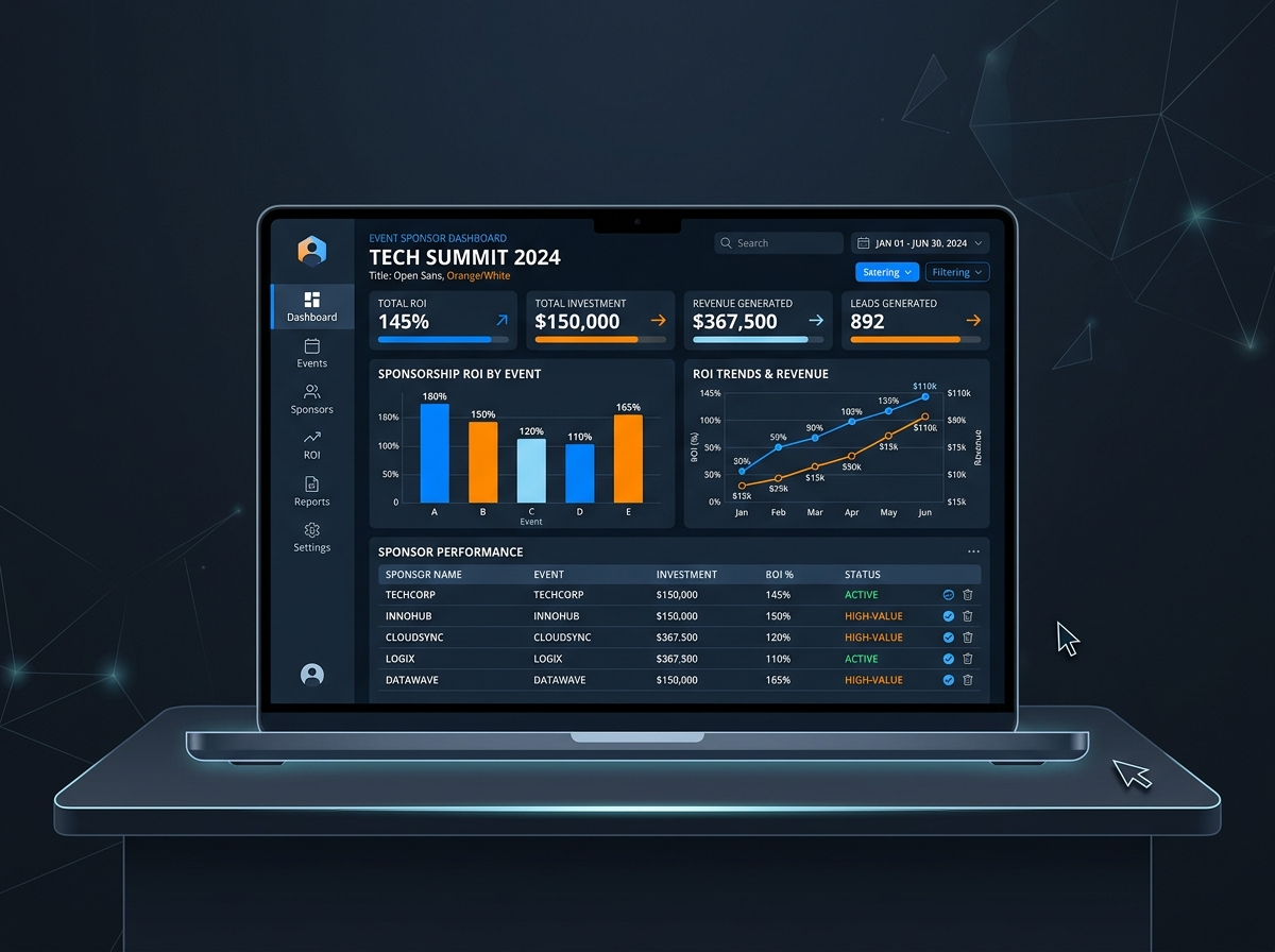 The EventHex sponsor analytics dashboard provides real-time tracking of logo impressions, banner clicks, and click-through rates (CTR) across all digital surfaces. This granular data lets organizers present undeniable, visual proof of value to sponsors.