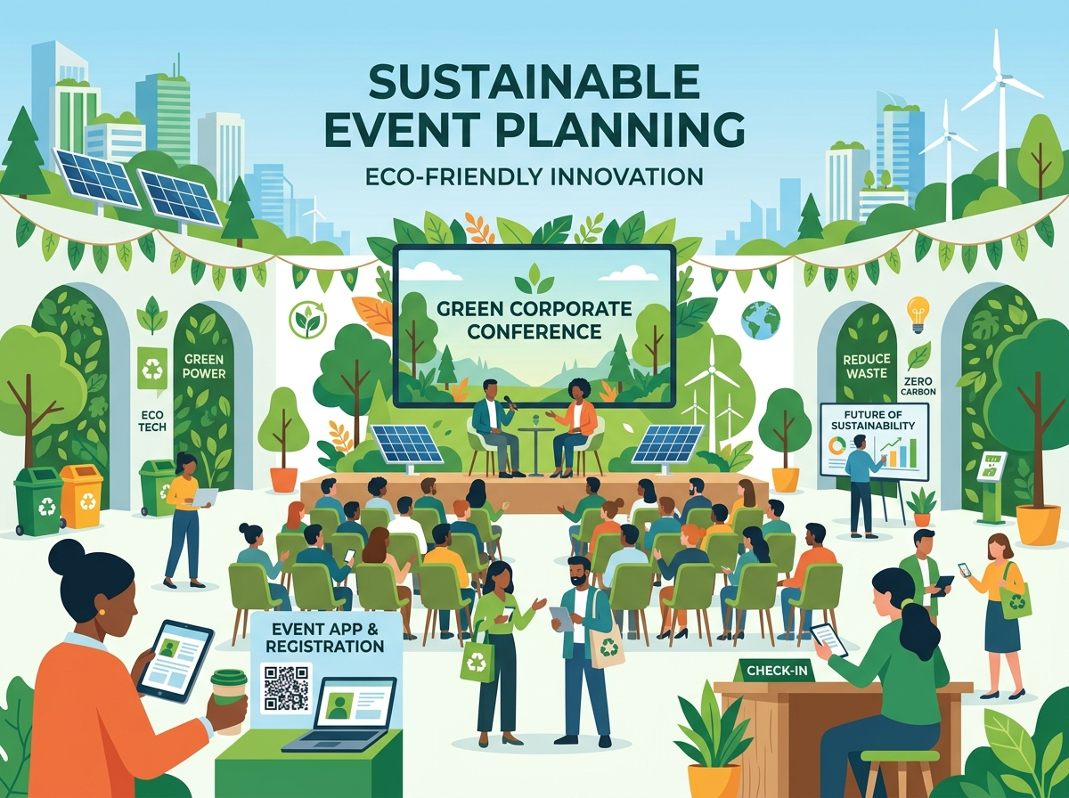 An organized and clean corporate event budget spreadsheet template showing categorical breakdowns like venue, AV, and catering. This flat vector illustration details how structured templates make financial tracking and management seamless for planners.